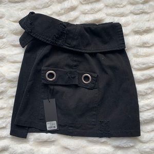 Black Carmar Denim Skirt with Metal eyelet